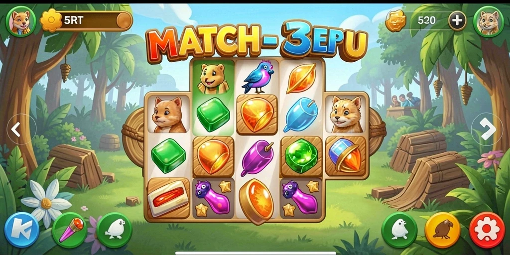 Tampilan gameplay seru dari permainan Match-3 55RT.