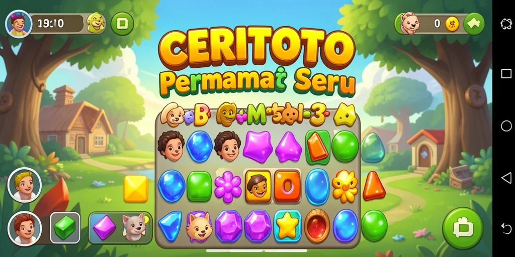 Tampilan gameplay Match-3 yang seru dan penuh warna.