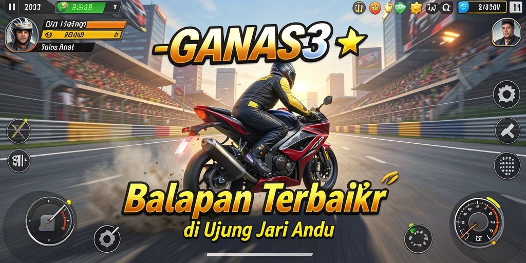 Gameplay seru dan mendebarkan dari GANAS33 saat balapan motor.