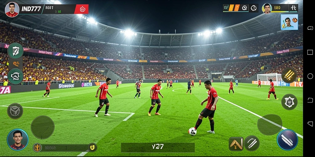 Tampilan gameplay IND777 dengan aksi sepak bola yang mendebarkan.