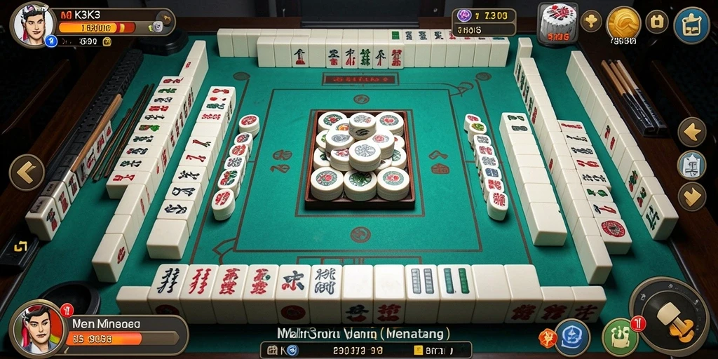 Screenshot gameplay K3K3 dengan tampilan papan permainan Mahjong.