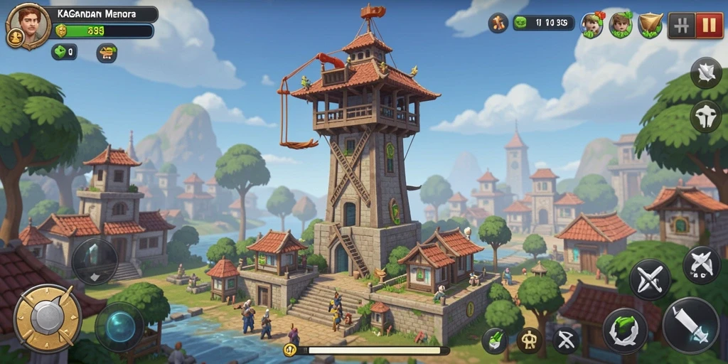 Tampilan gameplay KAGANDAN yang seru dalam pertahanan menara.