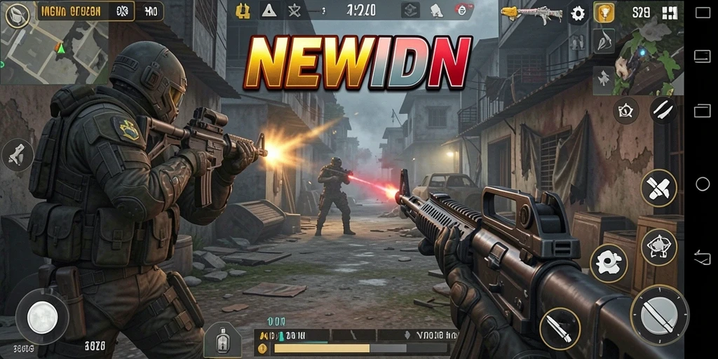 Screenshot gameplay NEWIDN yang menunjukkan pertempuran seru di TPS.