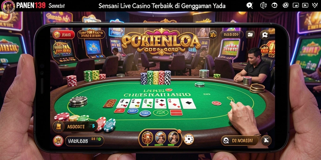Screenshot PANEN138 menunjukkan dealer cantik dan suasana permainan Live Casino.