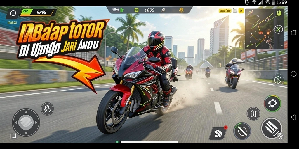 Tampilan gameplay balap motor yang mendebarkan dan grafis menakjubkan.