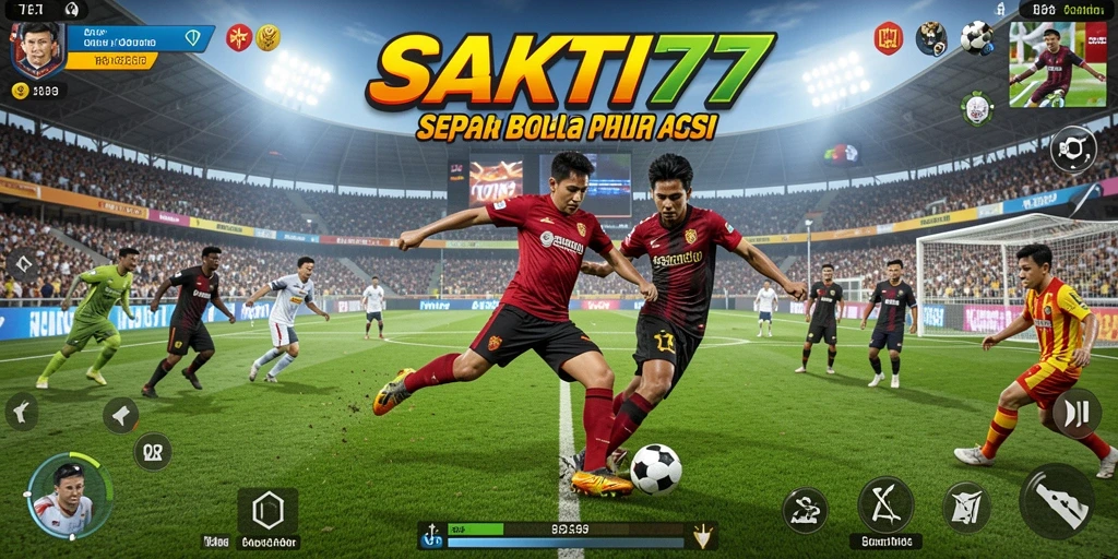 Screenshot gameplay SAKTI77 menampilkan aksi sepak bola yang mendebarkan.