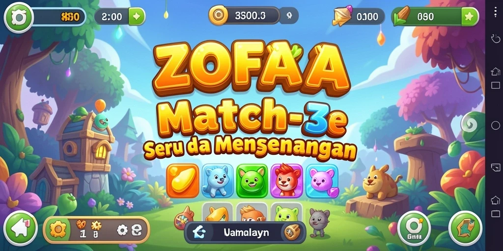 Screenshot gameplay seru ZOFAZA dengan tantangan Match-3.
